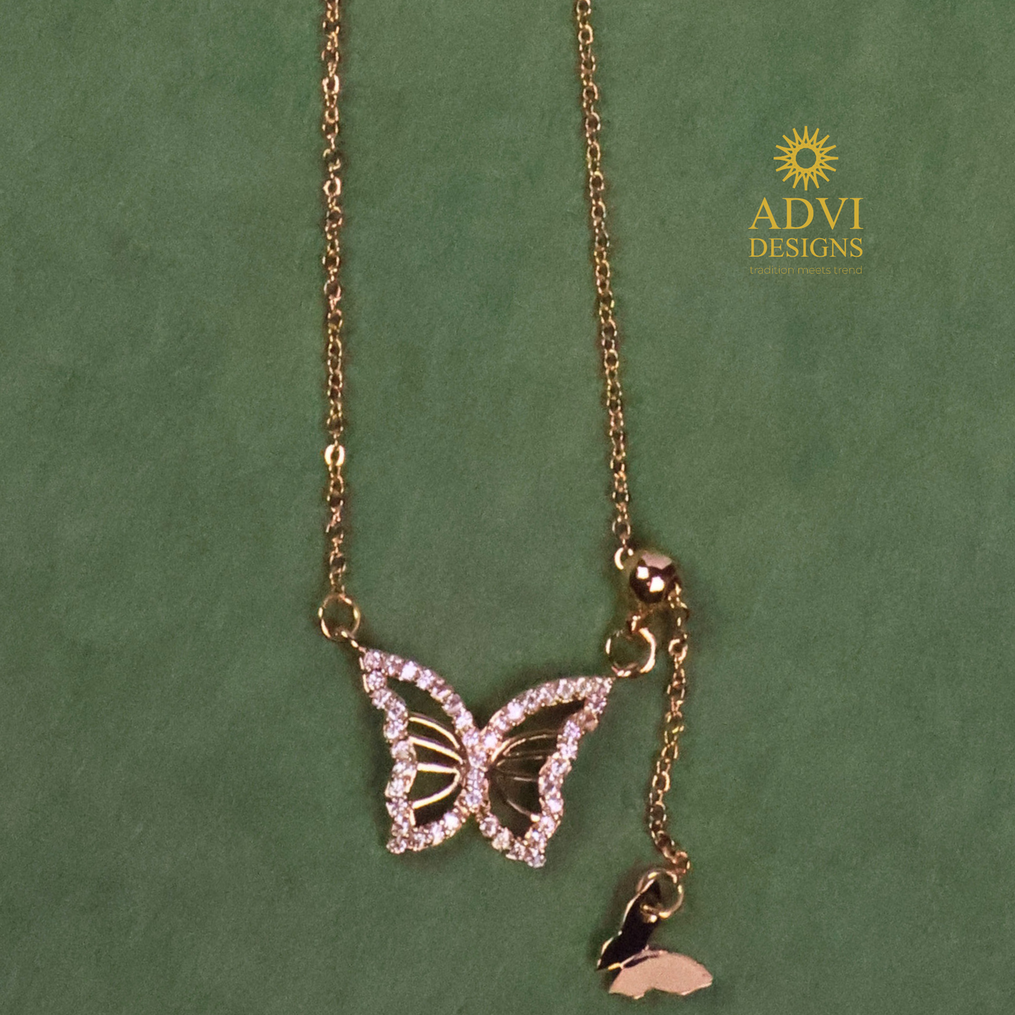 Elegant Butterfly Pendant Necklace with Adjustable Chain & AD Stones