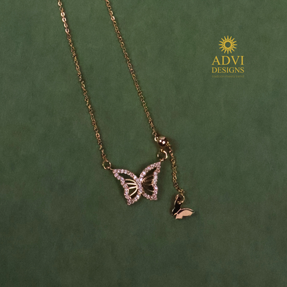Elegant Butterfly Pendant Necklace with Adjustable Chain & AD Stones