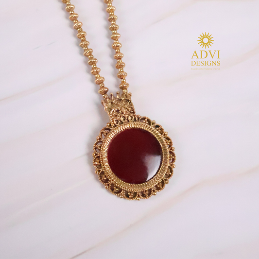 Long Pendant Haram Necklace Set with Maroon Stone