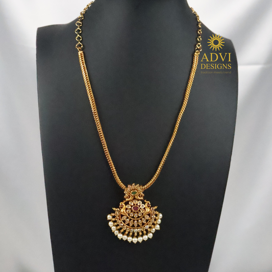 Elegant Pendant Necklace with Green & Pink Stones and Pearl Drops