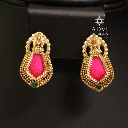 Antique Pink Kemp Stone Lakshmi Haram Set with Statement Pendant