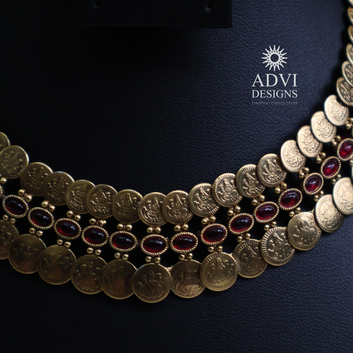 Layered Coin Necklace Set with Ruby Stone Detailing