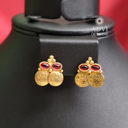 Layered Coin Necklace Set with Ruby Stone Detailing