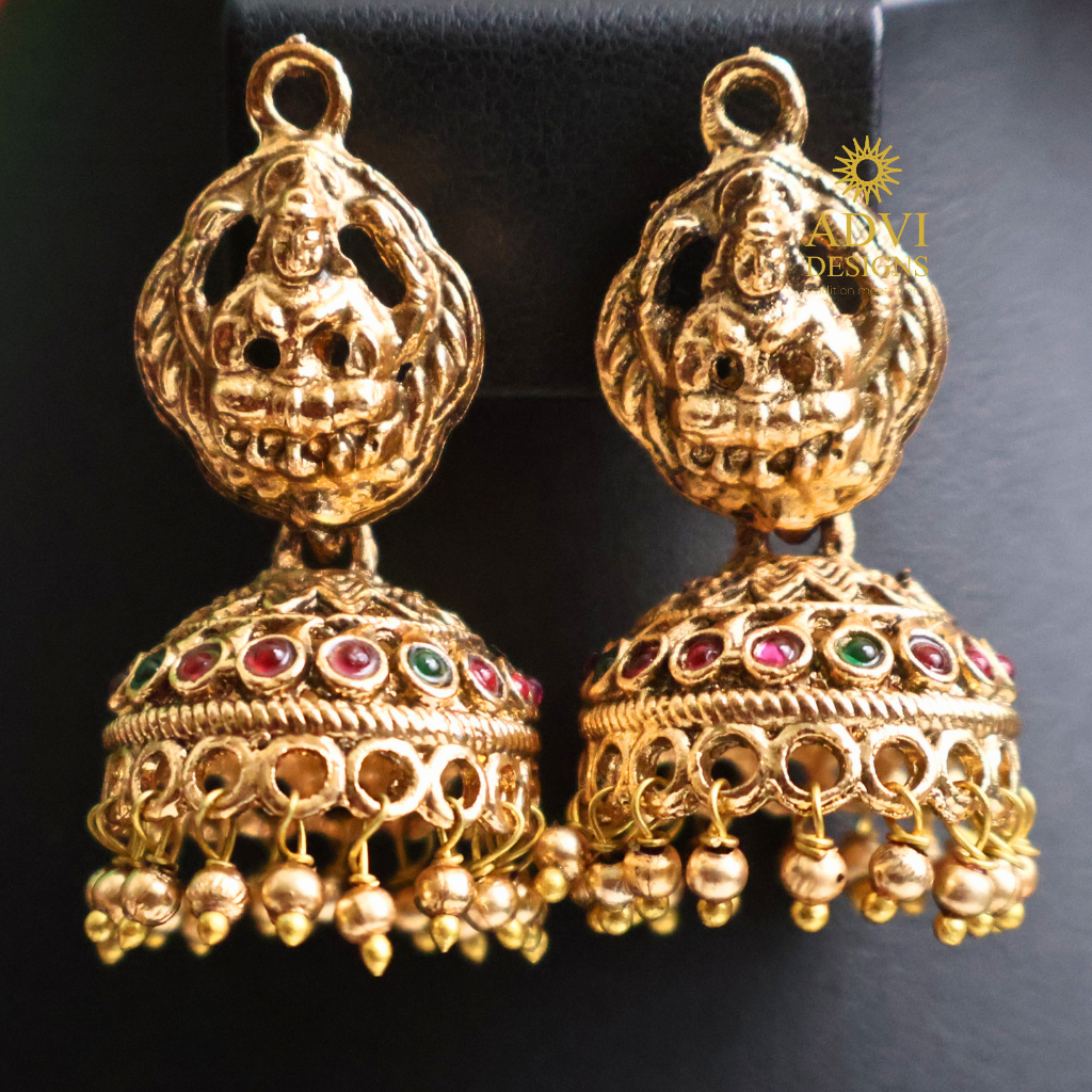 Antique Gold Lakshmi Peacock Choker Necklace Set with Ruby Accents