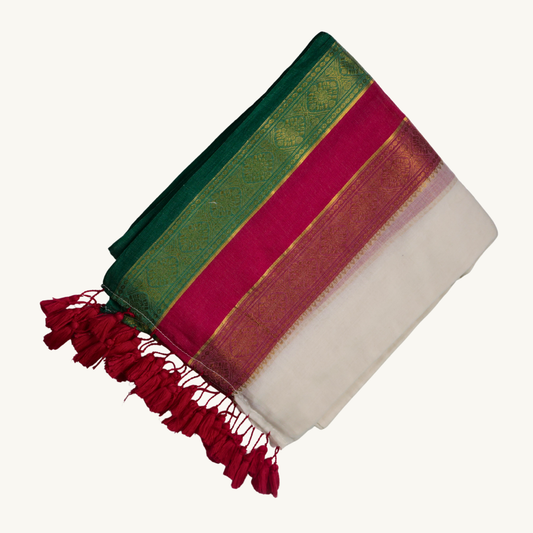 Elegant White Mul Cotton Saree with Kanchi Border