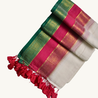 Elegant White Mul Cotton Saree with Kanchi Border