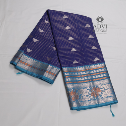 Royal Blue Semi Banarasi Katan Silk Saree with Turquoise Meenakari Border