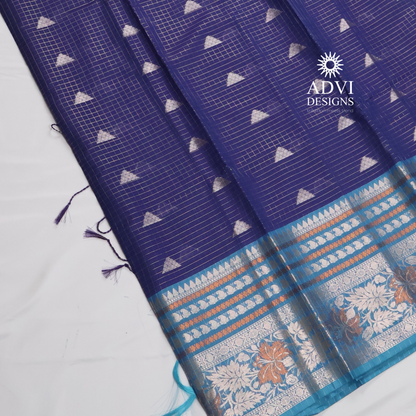 Royal Blue Semi Banarasi Katan Silk Saree with Turquoise Meenakari Border