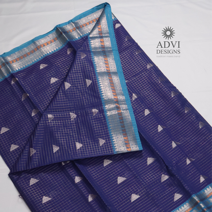 Royal Blue Semi Banarasi Katan Silk Saree with Turquoise Meenakari Border
