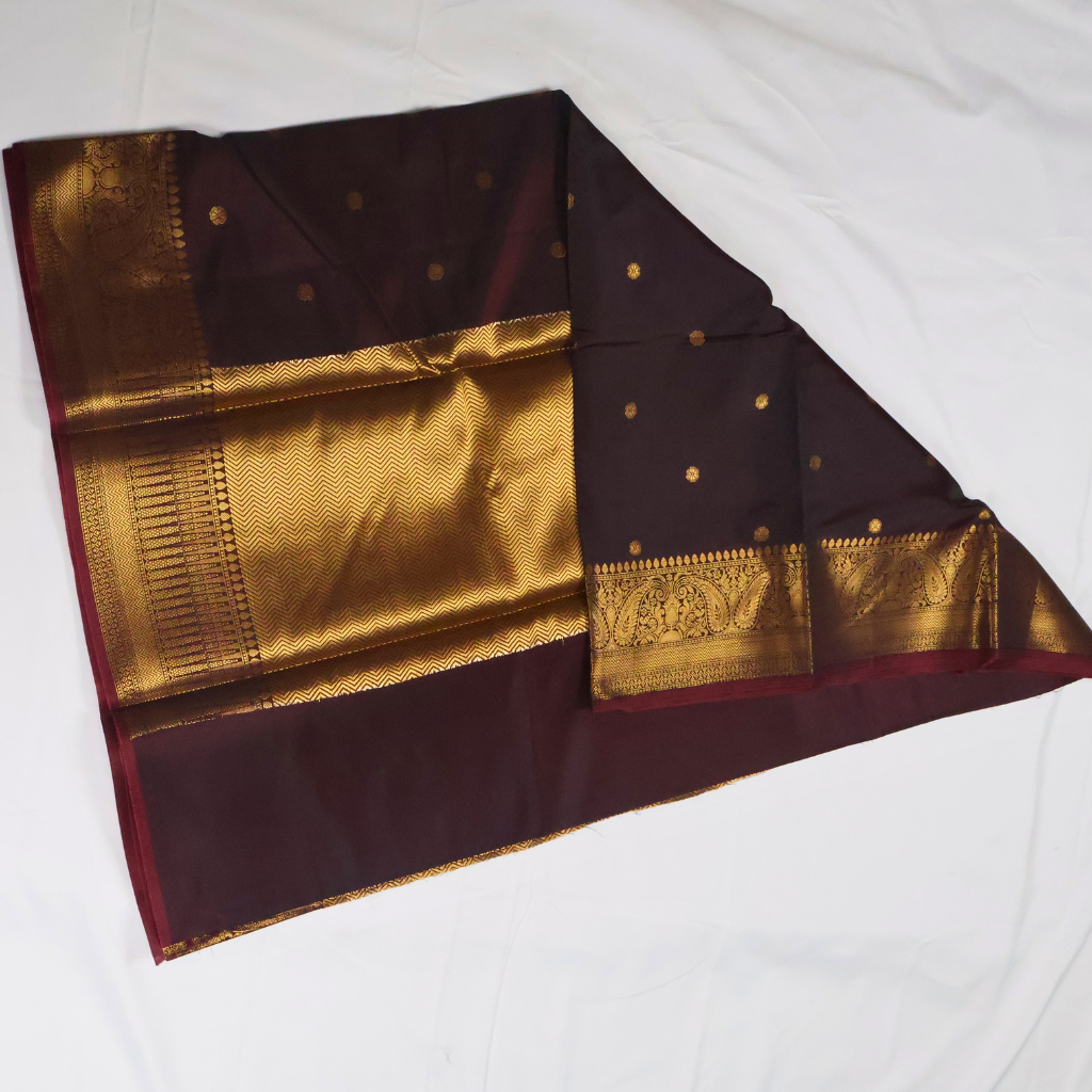 Coffee Brown Banarasi Semi Katan Silk Saree with Rich Gold Zari Border