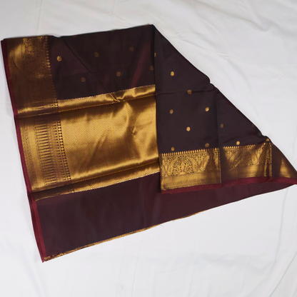 Coffee Brown Banarasi Semi Katan Silk Saree with Rich Gold Zari Border
