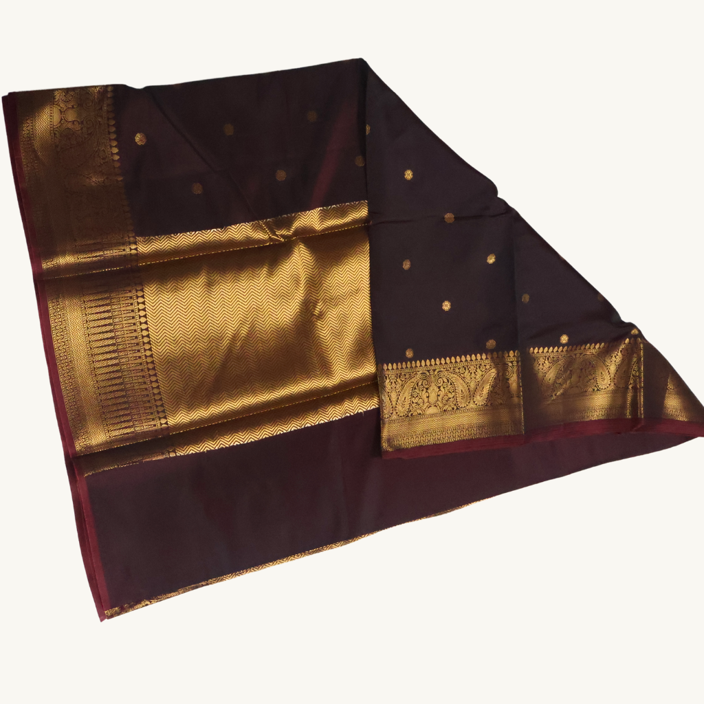 Coffee Brown Banarasi Semi Katan Silk Saree with Rich Gold Zari Border