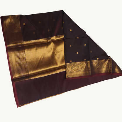 Coffee Brown Banarasi Semi Katan Silk Saree with Rich Gold Zari Border