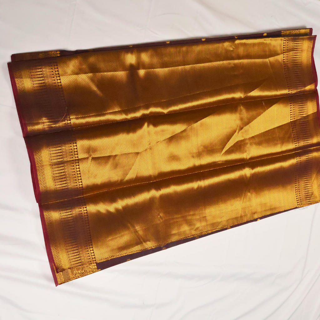 Coffee Brown Banarasi Semi Katan Silk Saree with Rich Gold Zari Border