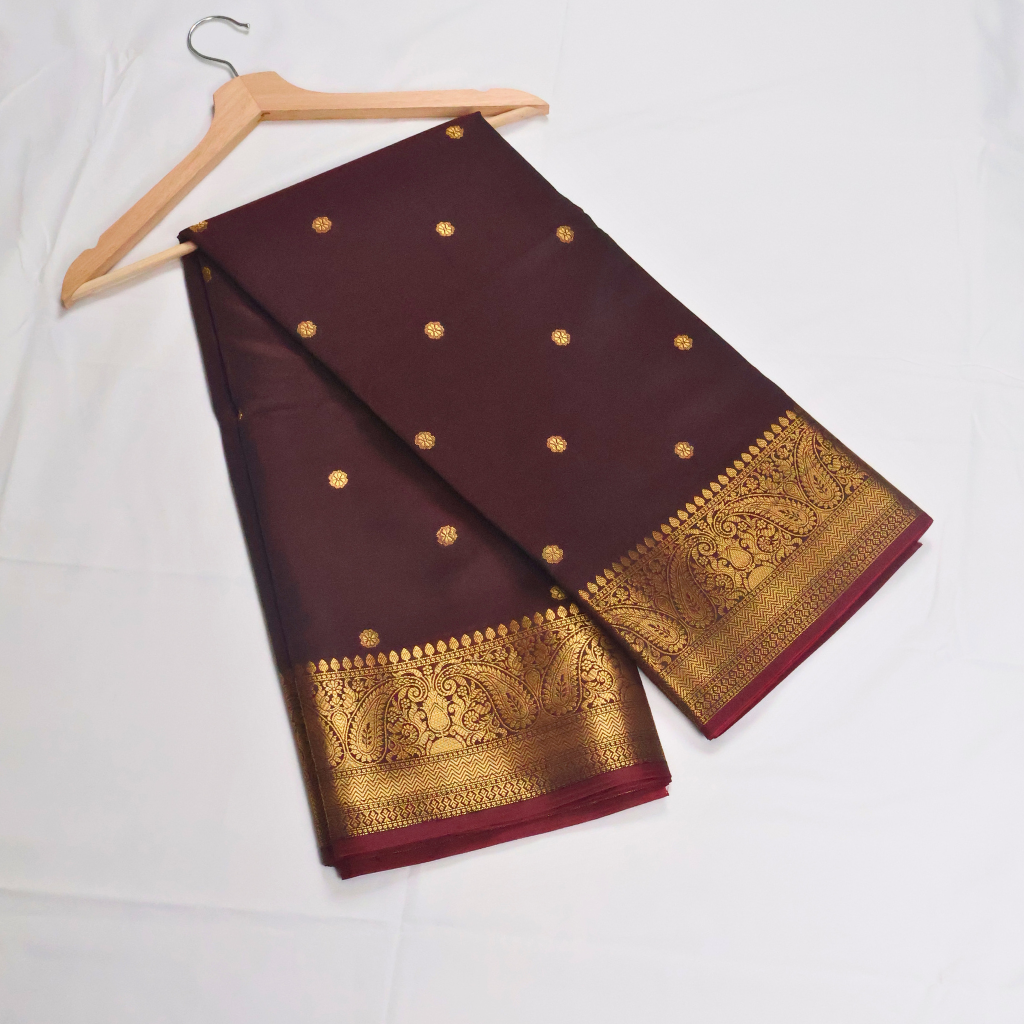 Coffee Brown Banarasi Semi Katan Silk Saree with Rich Gold Zari Border