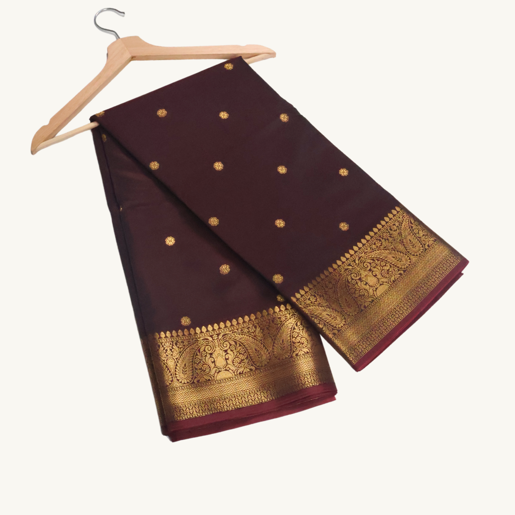 Coffee Brown Banarasi Semi Katan Silk Saree with Rich Gold Zari Border
