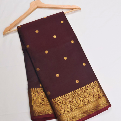 Coffee Brown Banarasi Semi Katan Silk Saree with Rich Gold Zari Border