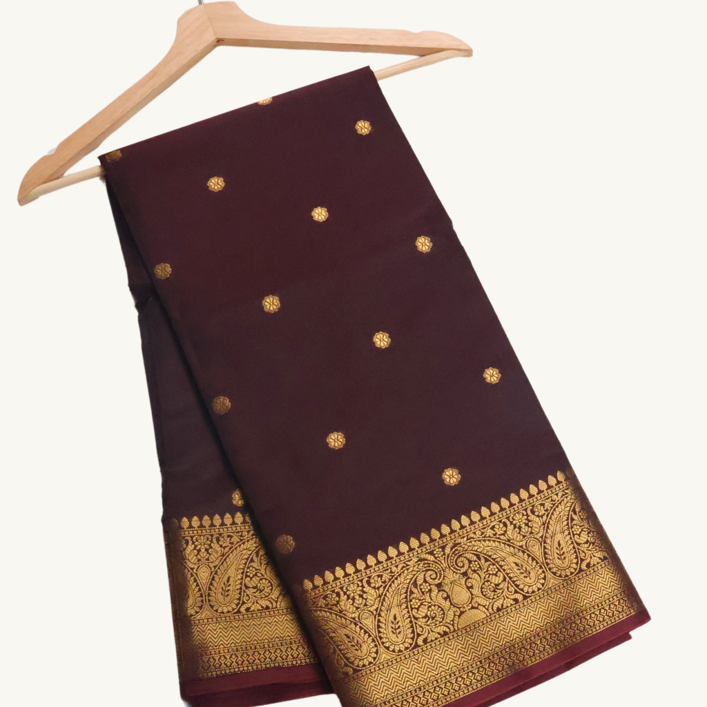 Coffee Brown Banarasi Semi Katan Silk Saree with Rich Gold Zari Border