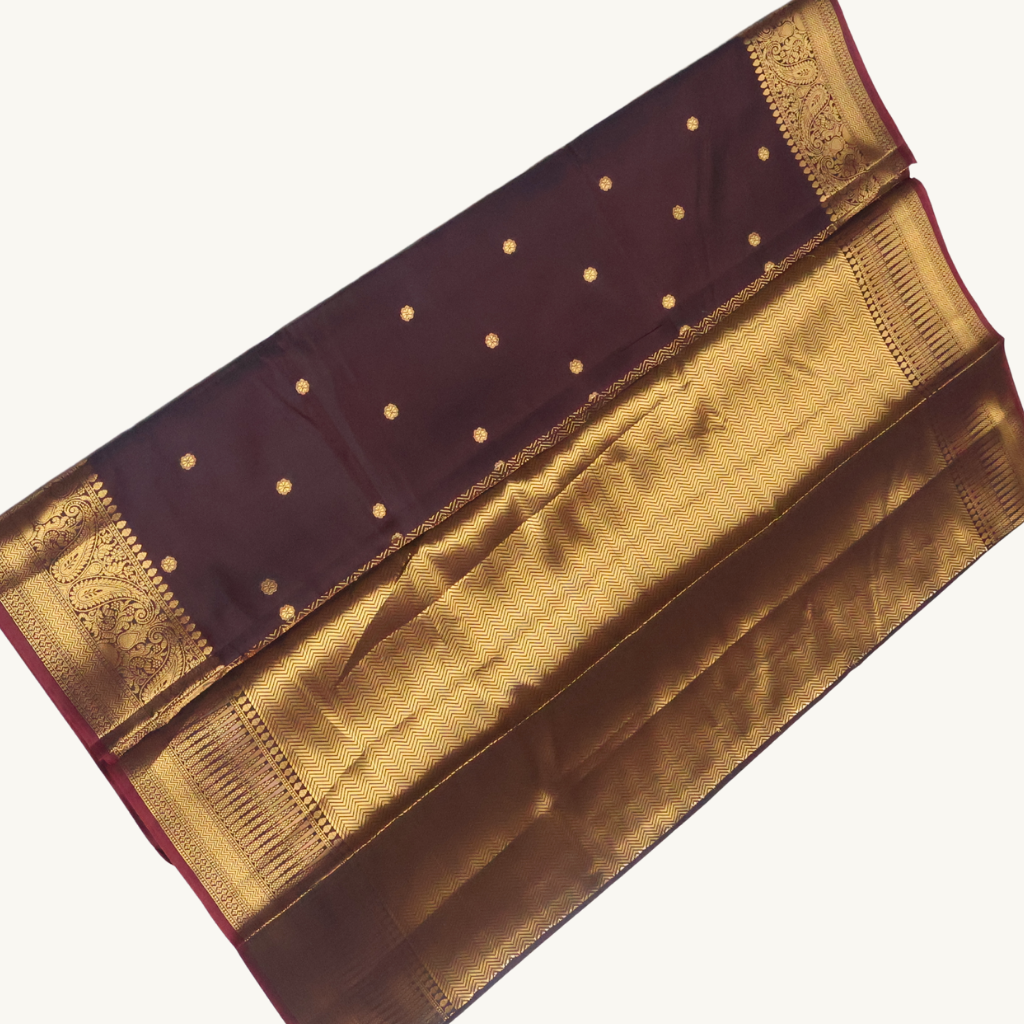 Coffee Brown Banarasi Semi Katan Silk Saree with Rich Gold Zari Border
