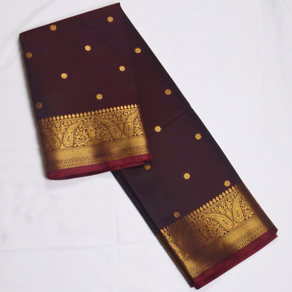 Coffee Brown Banarasi Semi Katan Silk Saree with Rich Gold Zari Border