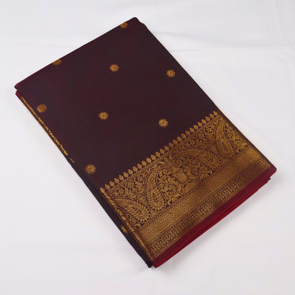 Coffee Brown Banarasi Semi Katan Silk Saree with Rich Gold Zari Border