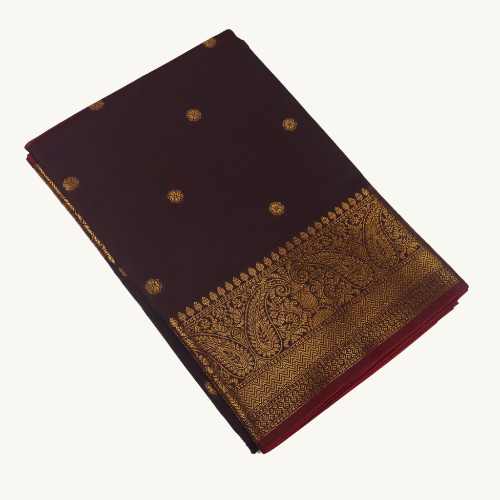 Coffee Brown Banarasi Semi Katan Silk Saree with Rich Gold Zari Border