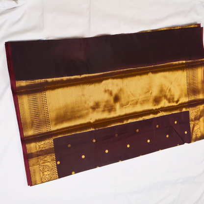 Coffee Brown Banarasi Semi Katan Silk Saree with Rich Gold Zari Border