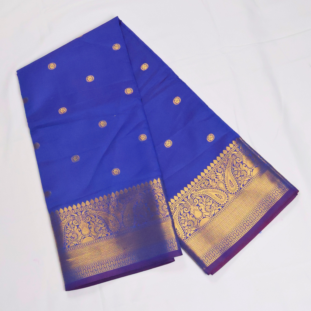 Royal Blue Banarasi Semi Katan Silk Saree with Rich Gold Zari Border