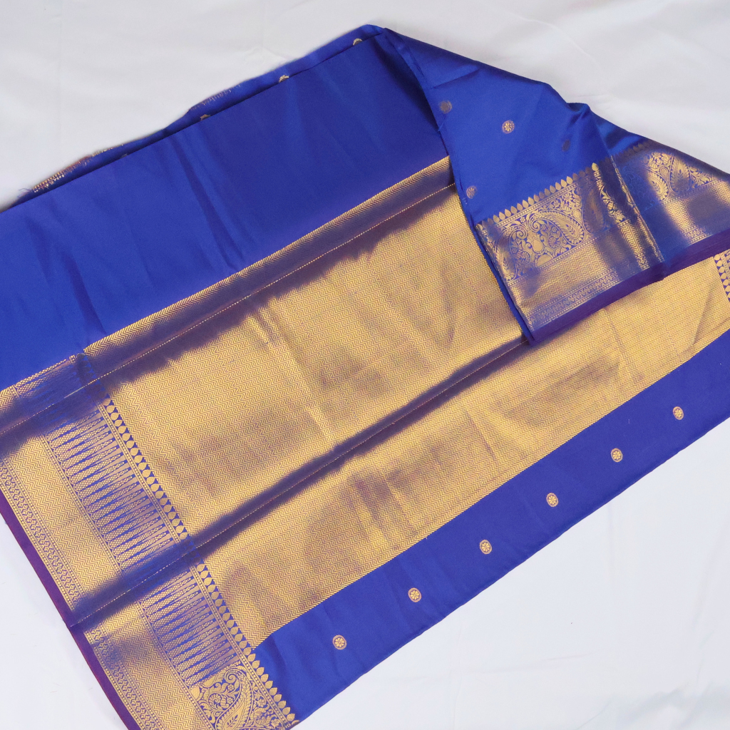 Royal Blue Banarasi Semi Katan Silk Saree with Rich Gold Zari Border