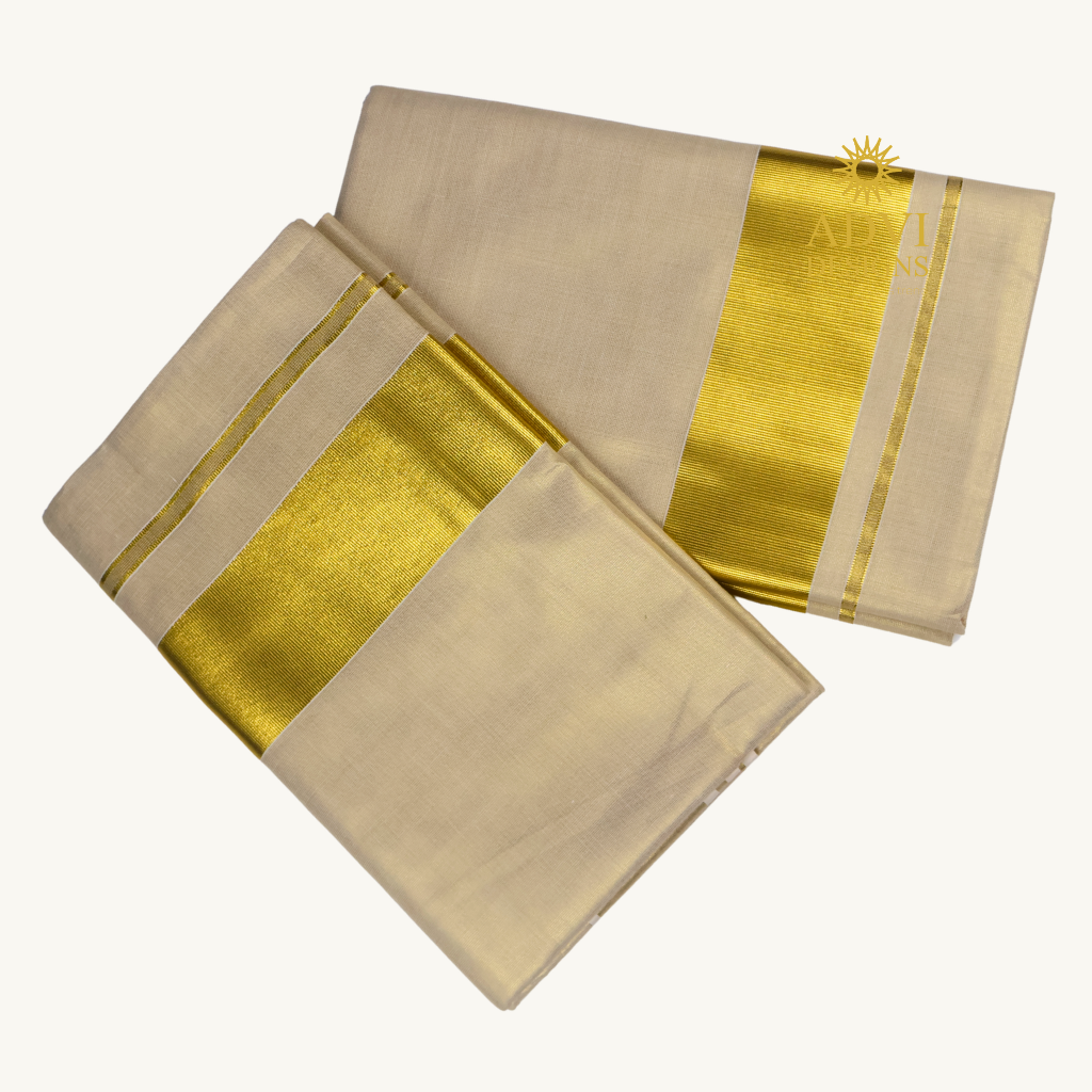 Premium Traditional Kerala Tissue Set Saree with Golden Kasavu Border