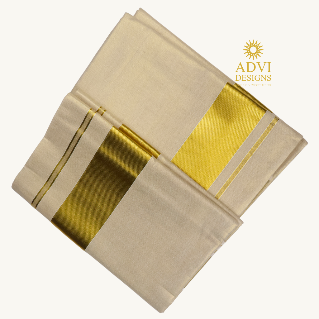 Premium Traditional Kerala Tissue Set Saree with Golden Kasavu Border