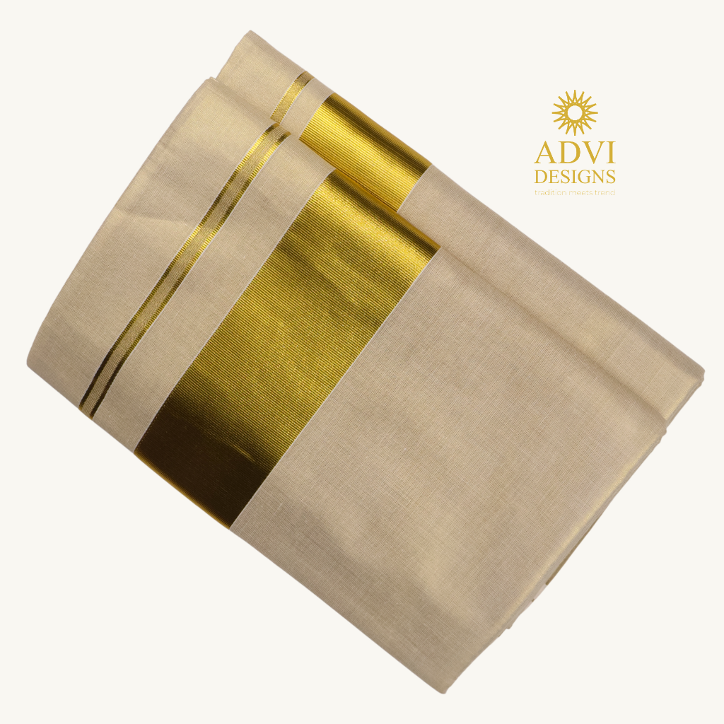 Premium Traditional Kerala Tissue Set Saree with Golden Kasavu Border