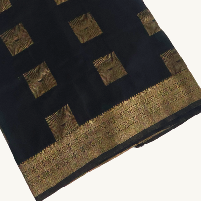Black Georgette Banarasi Saree with Antique Gold Zari Border & Floral Pallu