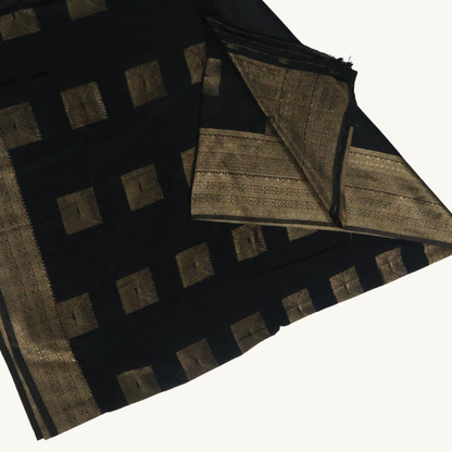 Black Georgette Banarasi Saree with Antique Gold Zari Border & Floral Pallu