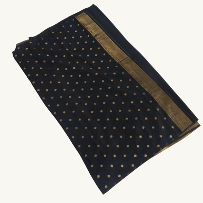 Black Georgette Banarasi Saree with Antique Gold Zari Border & Floral Pallu