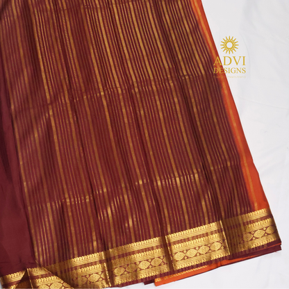 Rust Orange Semi Mysore Crepe Silk Saree with Maroon Zari Border