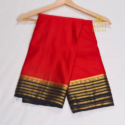 Red Semi Mysore Crepe Silk Saree with Black Zari Border