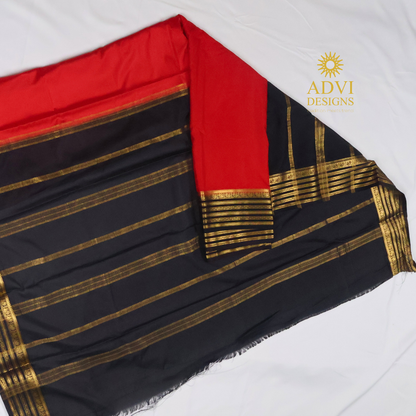 Red Semi Mysore Crepe Silk Saree with Black Zari Border
