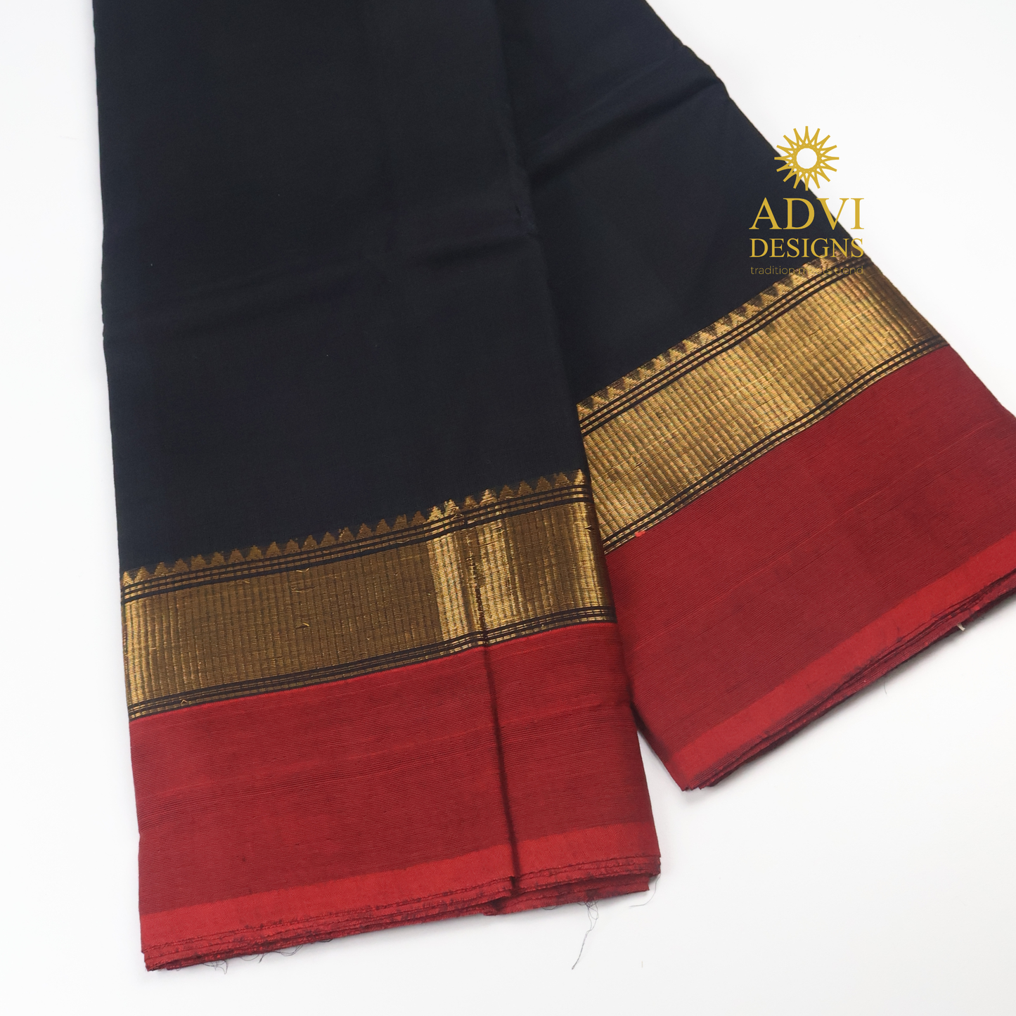 Black & Maroon Kanchi Cotton Saree with Traditional Zari Border & Contrast Pallu