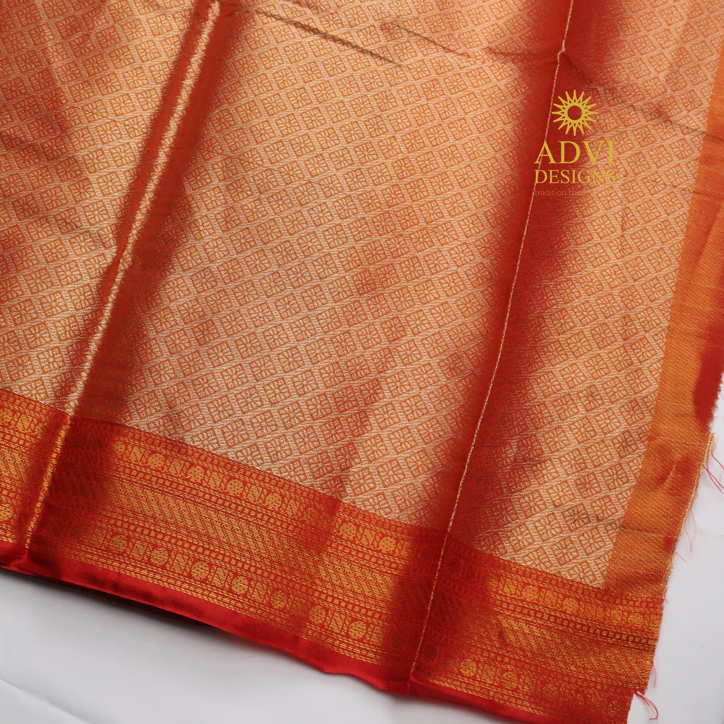 Sea Green Brocade Silk Saree with Antique Gold Zari Border & Rich Copper Brocade Pallu