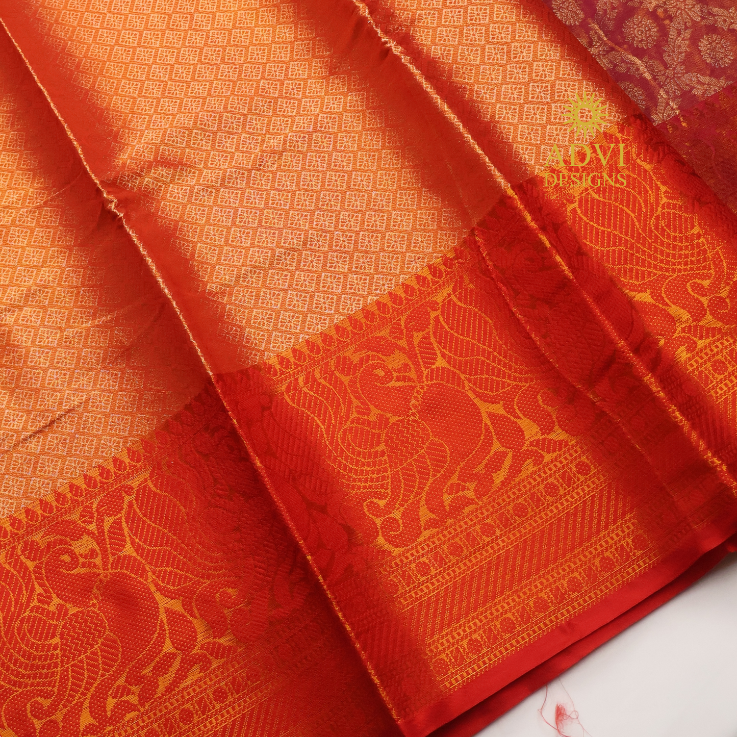 Dusty Rose Brocade Silk Saree with Antique Gold Zari Border & Rich Copper Brocade Pallu