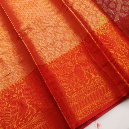 Dusty Rose Brocade Silk Saree with Antique Gold Zari Border & Rich Copper Brocade Pallu