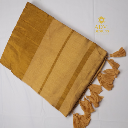 Premium Golden Beige Mul Tissue Saree with Gold Zari Border and Rich Tissue Pallu