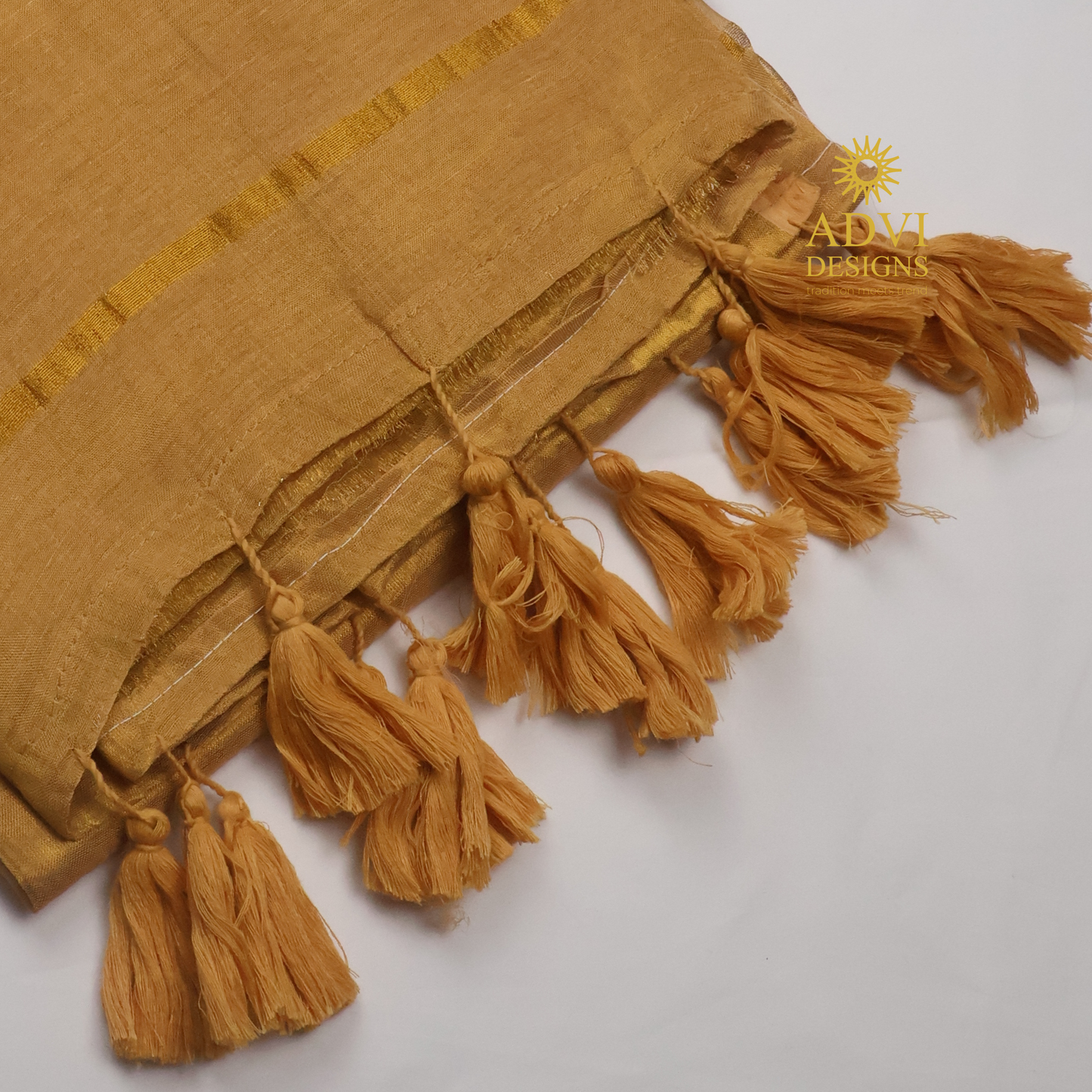 Premium Golden Beige Mul Tissue Saree with Gold Zari Border and Rich Tissue Pallu