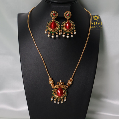Antique Gold Ruby Green Pendant Haram Set
