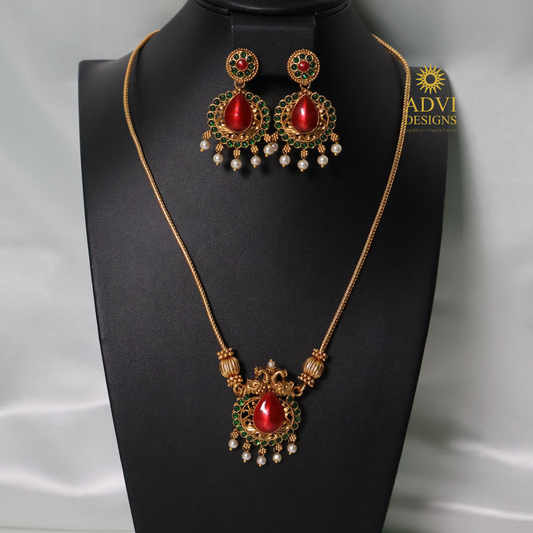 Antique Gold Ruby Green Pendant Haram Set