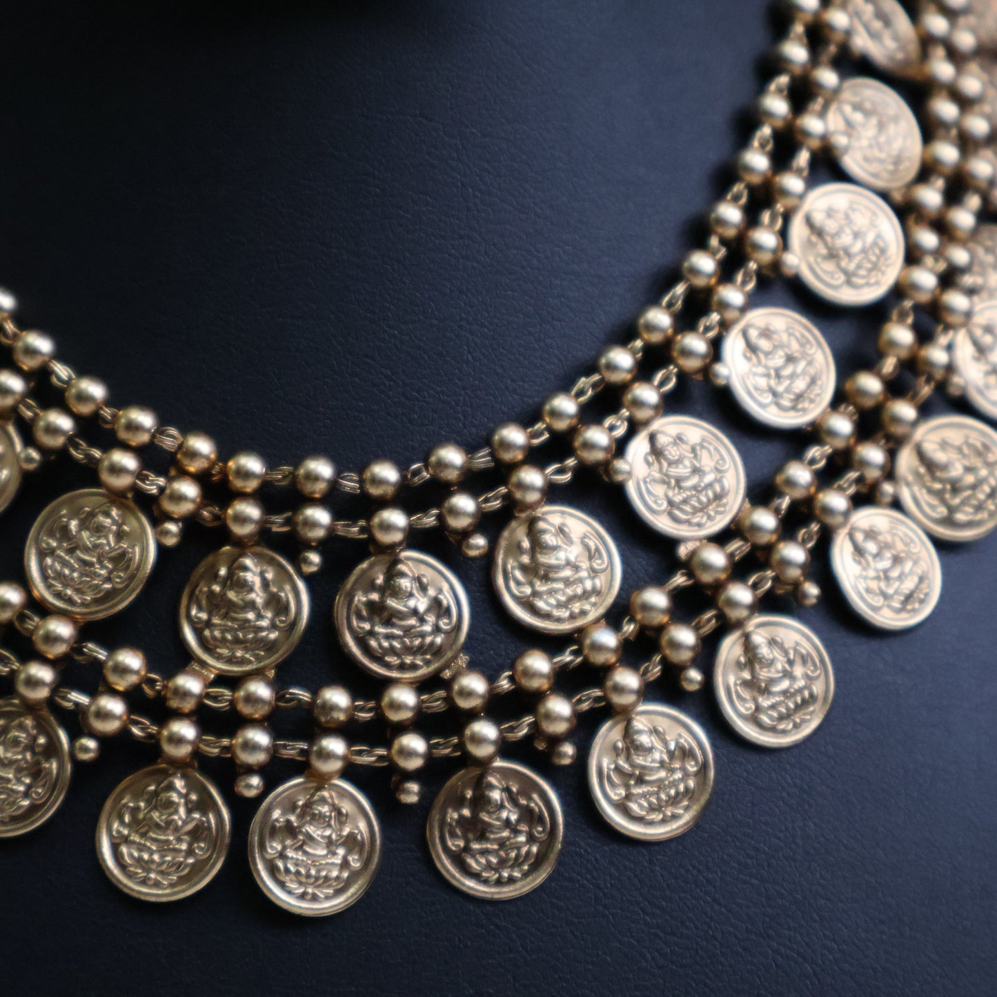Temple Coin Layered Necklace Set with Lakshmi Jhumkas