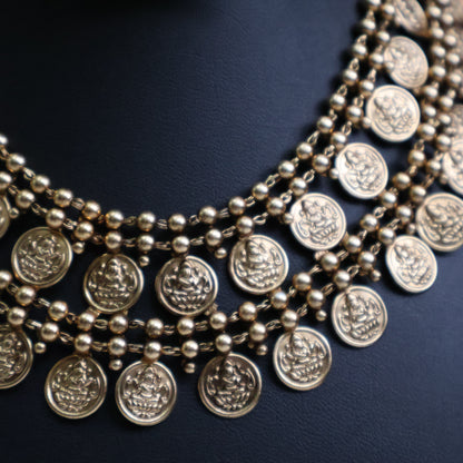 Temple Coin Layered Necklace Set with Lakshmi Jhumkas