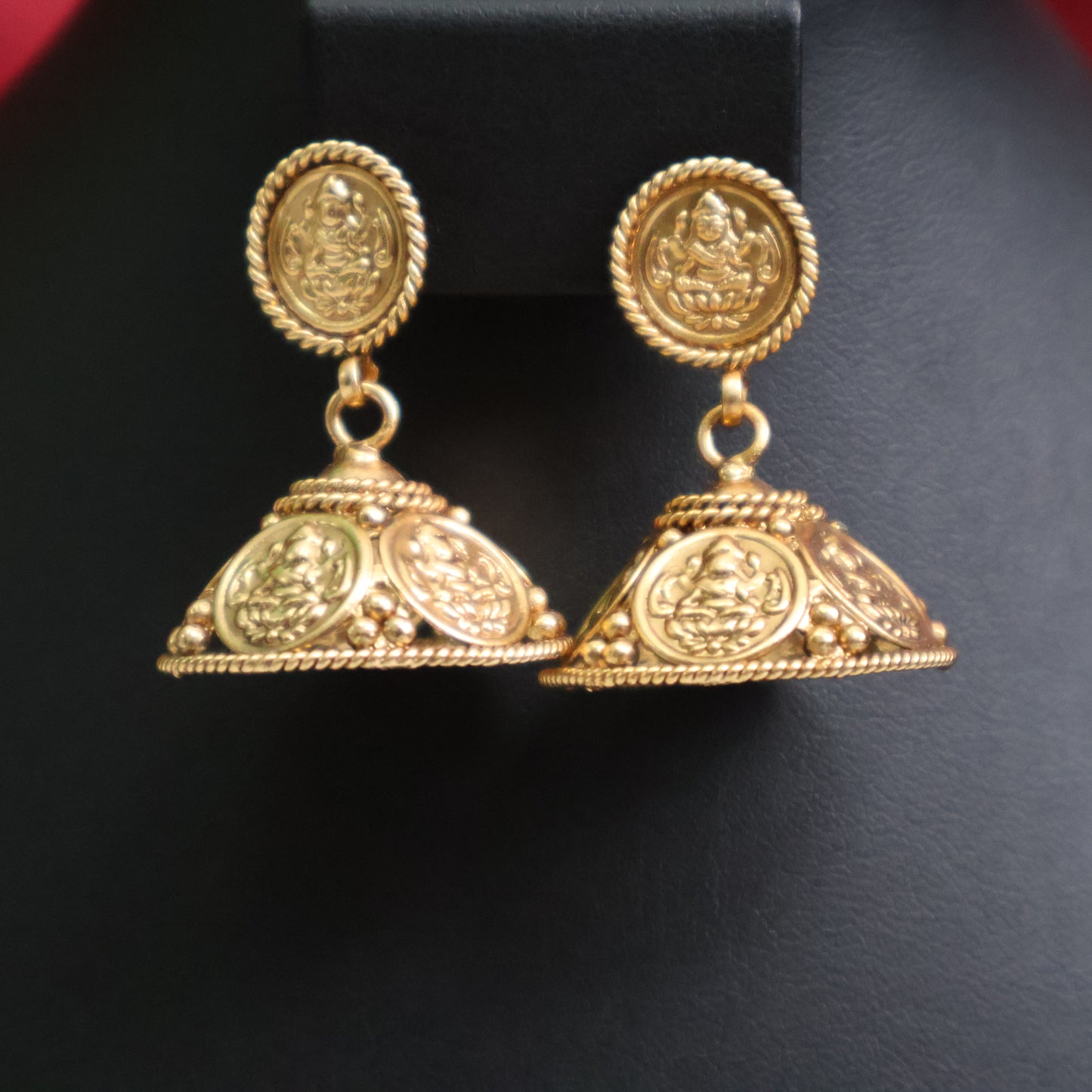 Temple Coin Layered Necklace Set with Lakshmi Jhumkas