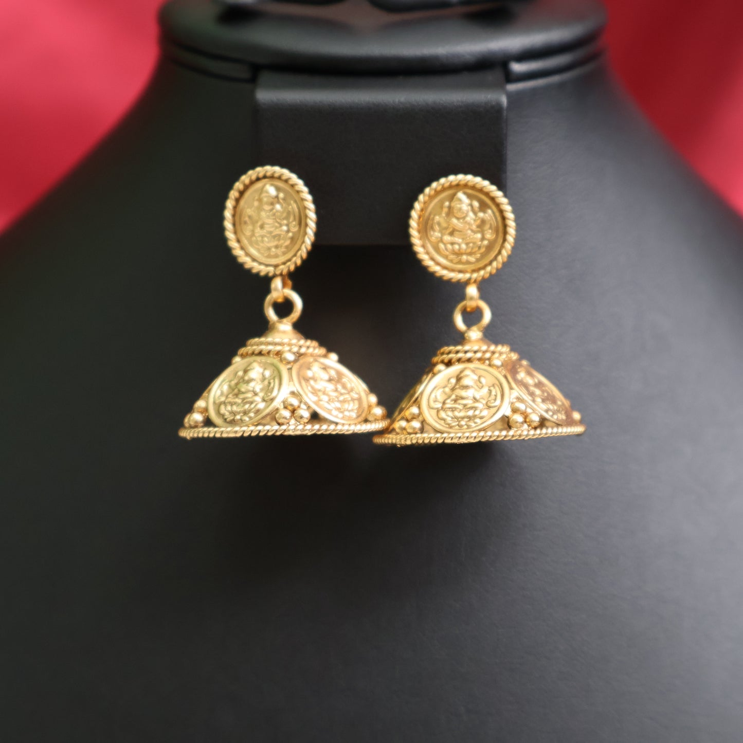 Temple Coin Layered Necklace Set with Lakshmi Jhumkas
